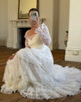 Vintage 70s Tiered Lace Wedding Dress With Cathedral Train