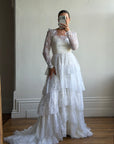 Vintage 70s Tiered Lace Wedding Dress With Cathedral Train
