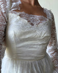 Vintage 70s Tiered Lace Wedding Dress With Cathedral Train