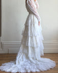 Vintage 70s Tiered Lace Wedding Dress With Cathedral Train