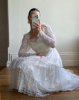 Vintage 70s Tiered Lace Wedding Dress With Cathedral Train