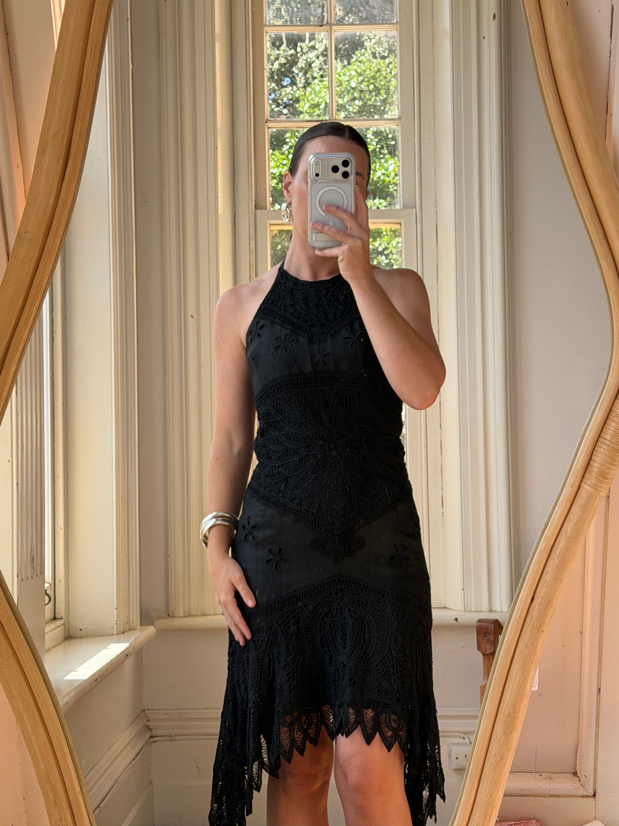 Vintage 90s Crochet Linen Handkerchief Halter Dress Noir Call Me The Breeze Vintage 90s Crochet Linen Handkerchief Halter Dress Noir Call Me The Breeze