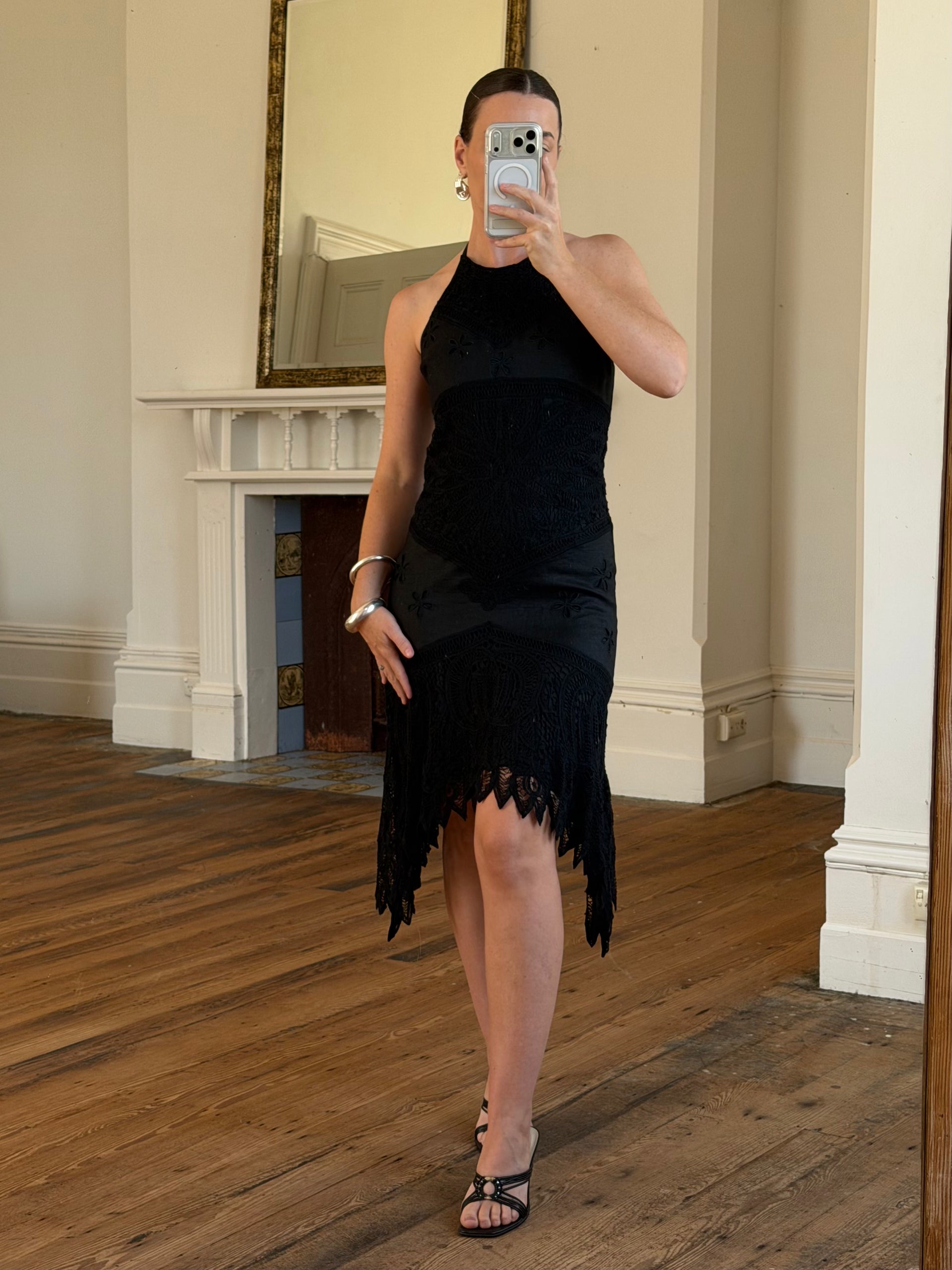 Vintage 90s Crochet Linen Handkerchief Halter Dress Noir Call Me The Breeze Vintage 90s Crochet Linen Handkerchief Halter Dress Noir Call Me The Breeze
