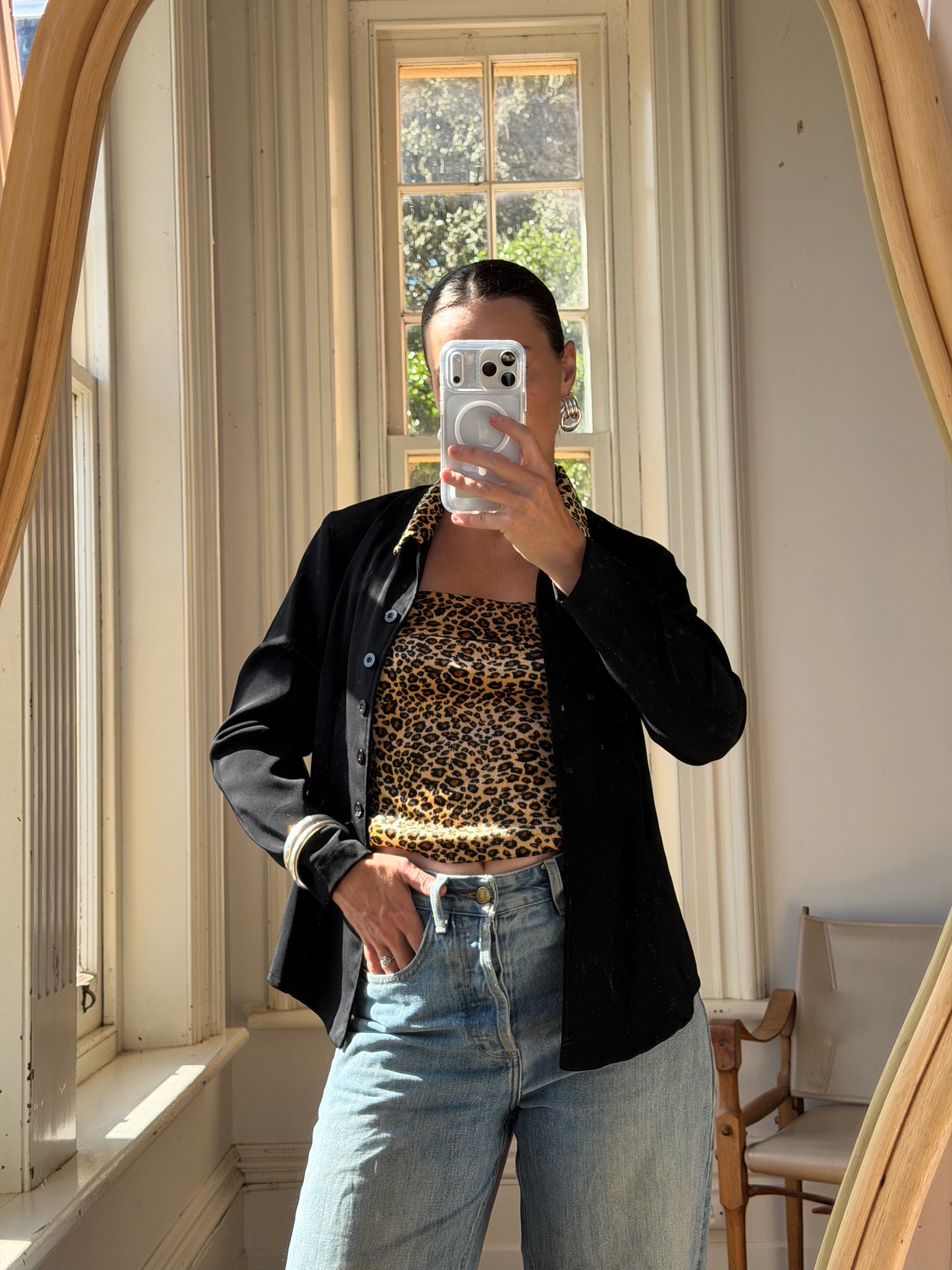 Vintage 90s Cheetah Camisole and Button Up Shirt Set