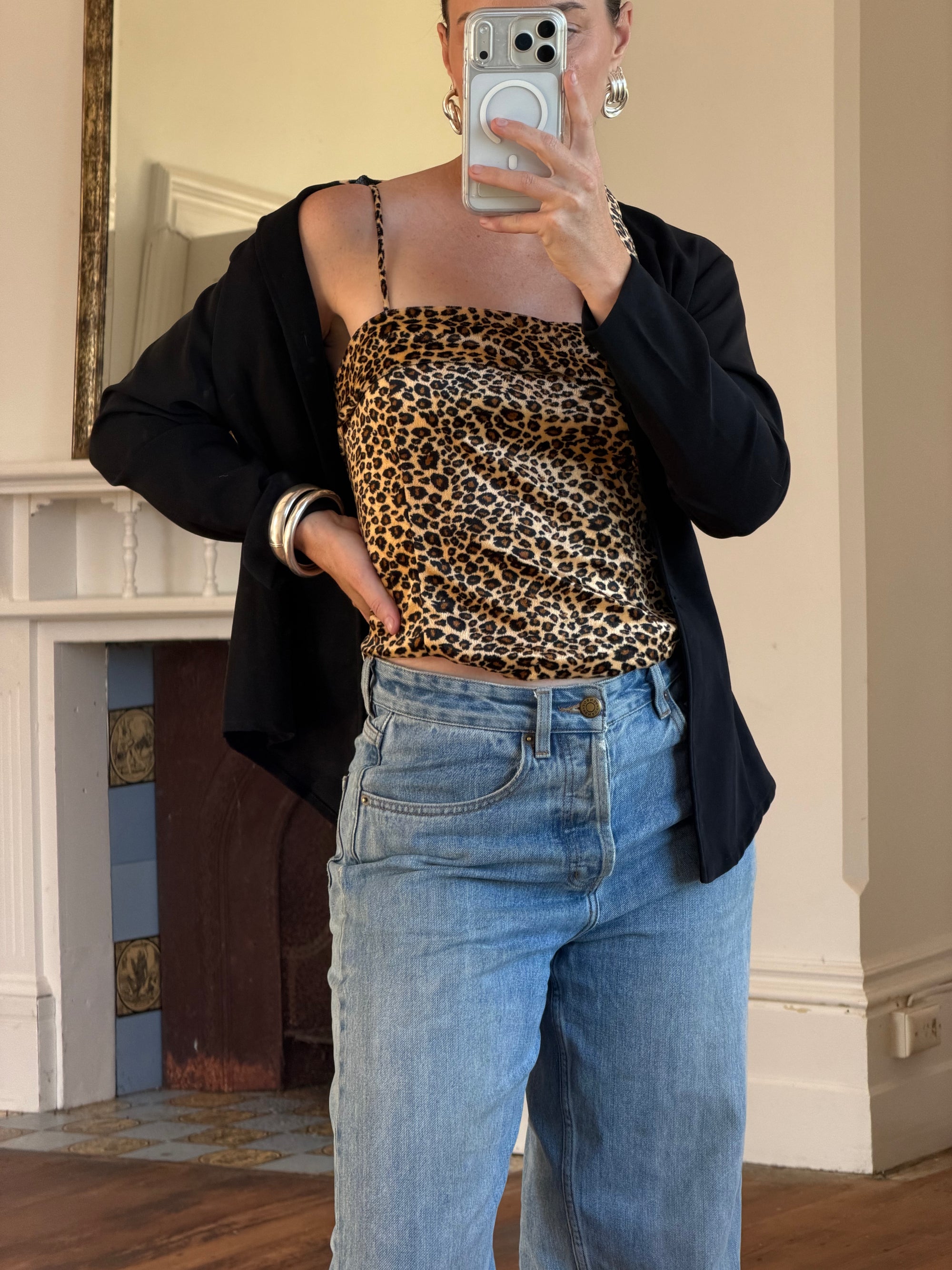 Vintage 90s Cheetah Camisole and Button Up Shirt Set