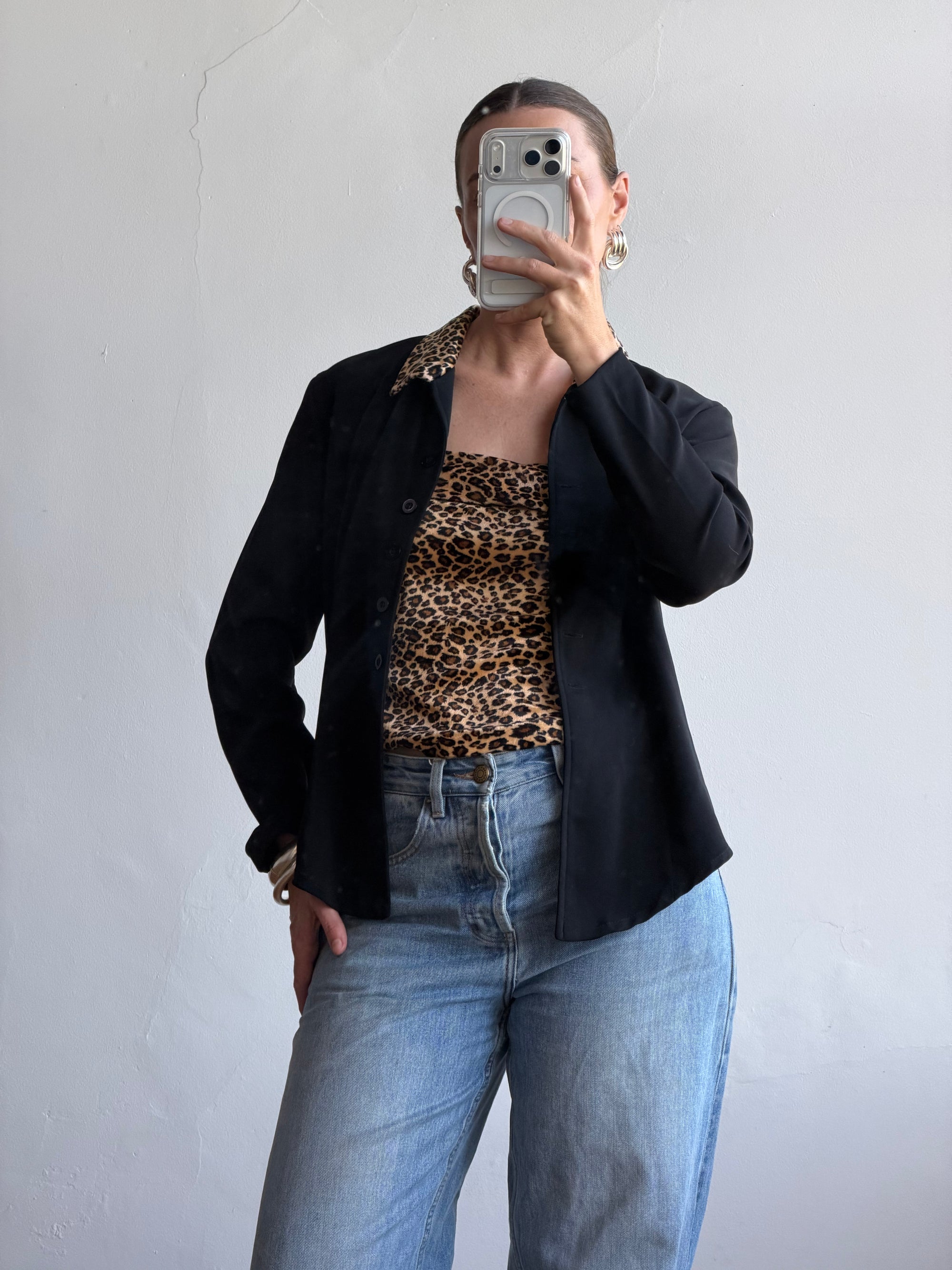 Vintage 90s Cheetah Camisole and Button Up Shirt Set