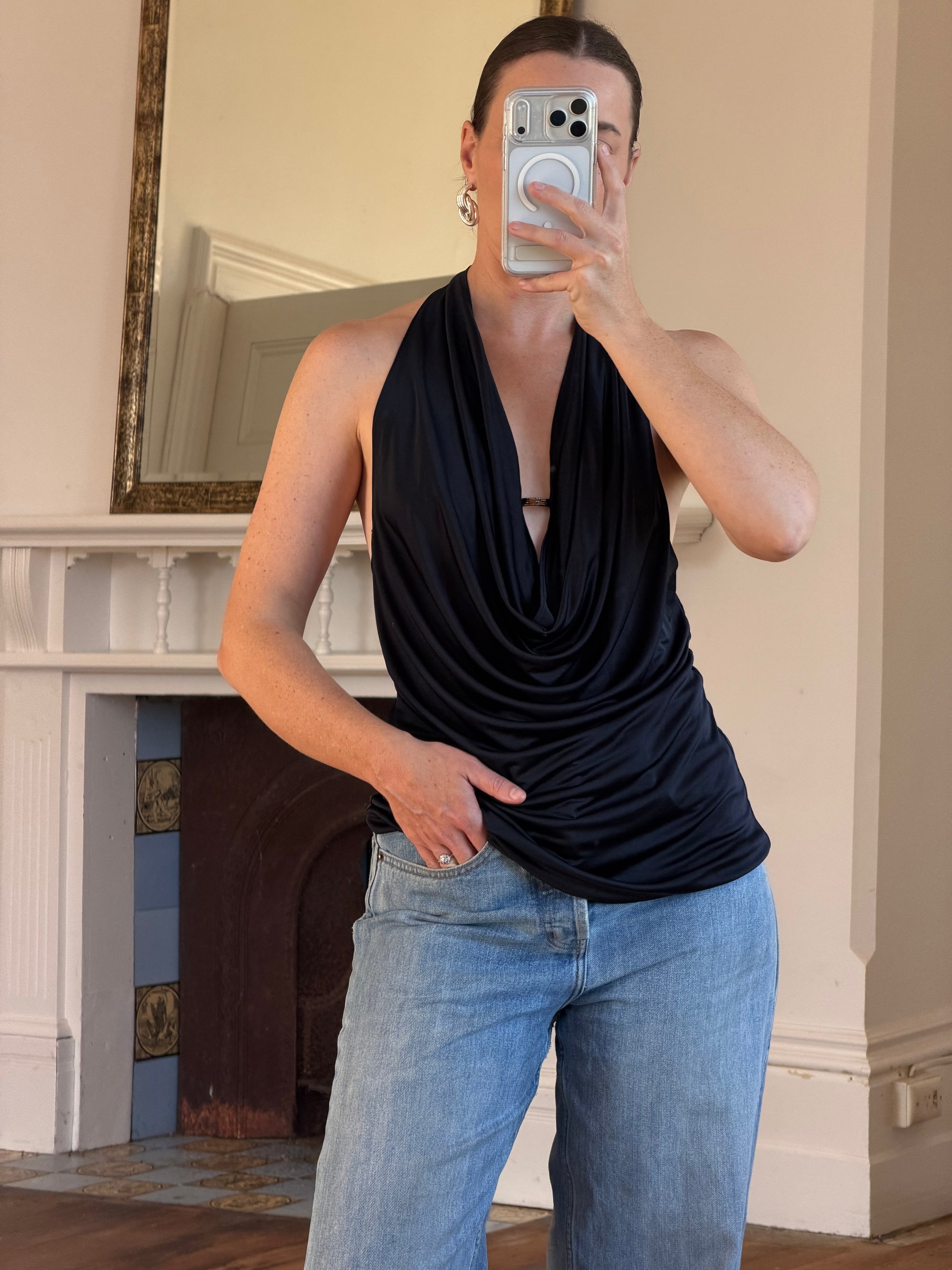 Vintage Y2K Victorias Secret Plunging Halter Top Noir