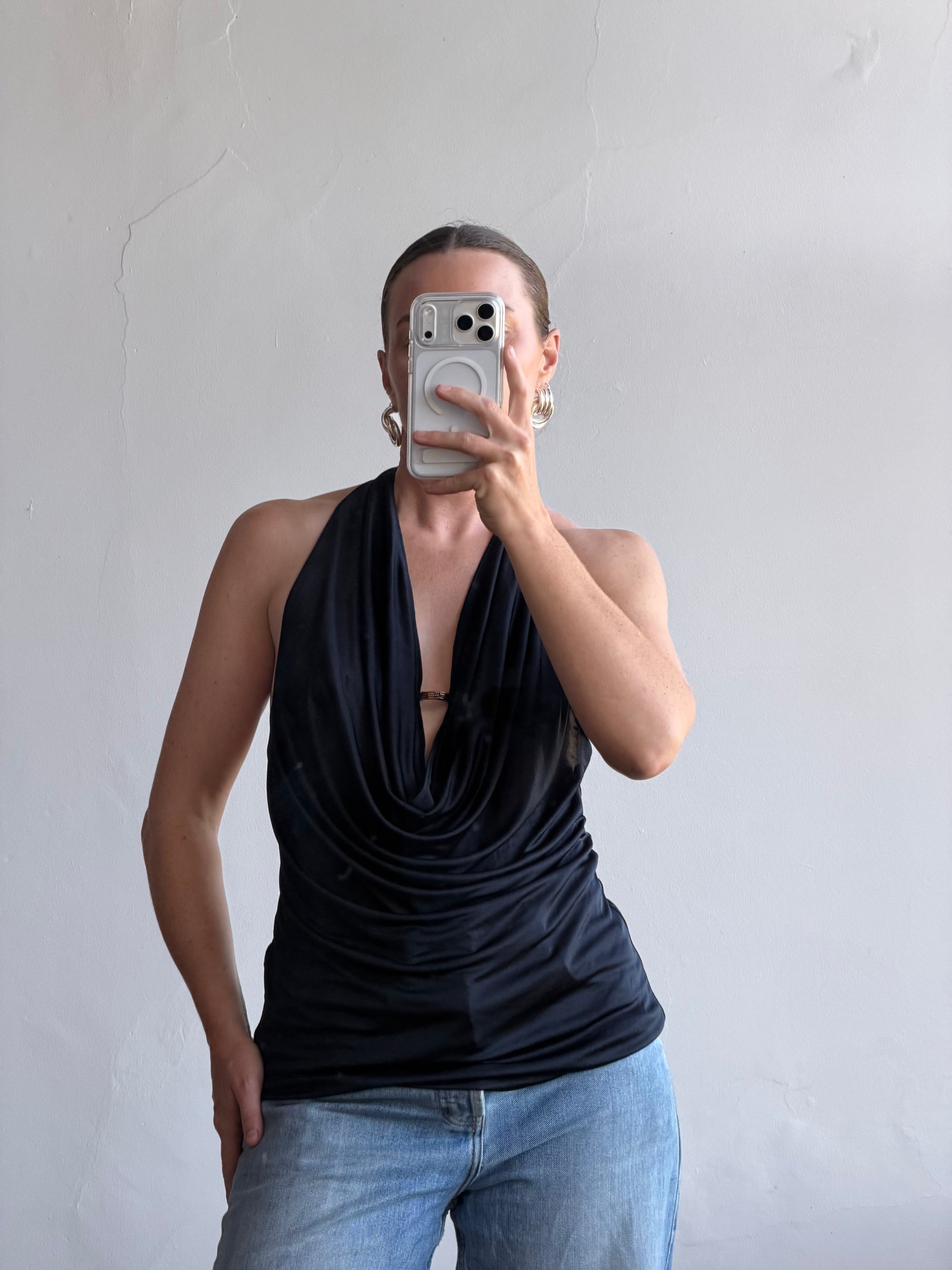 Vintage Y2K Victorias Secret Plunging Halter Top Noir