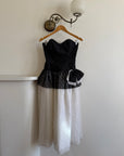 Vintage 80s Monochrome Drop Waist Bow Midi
