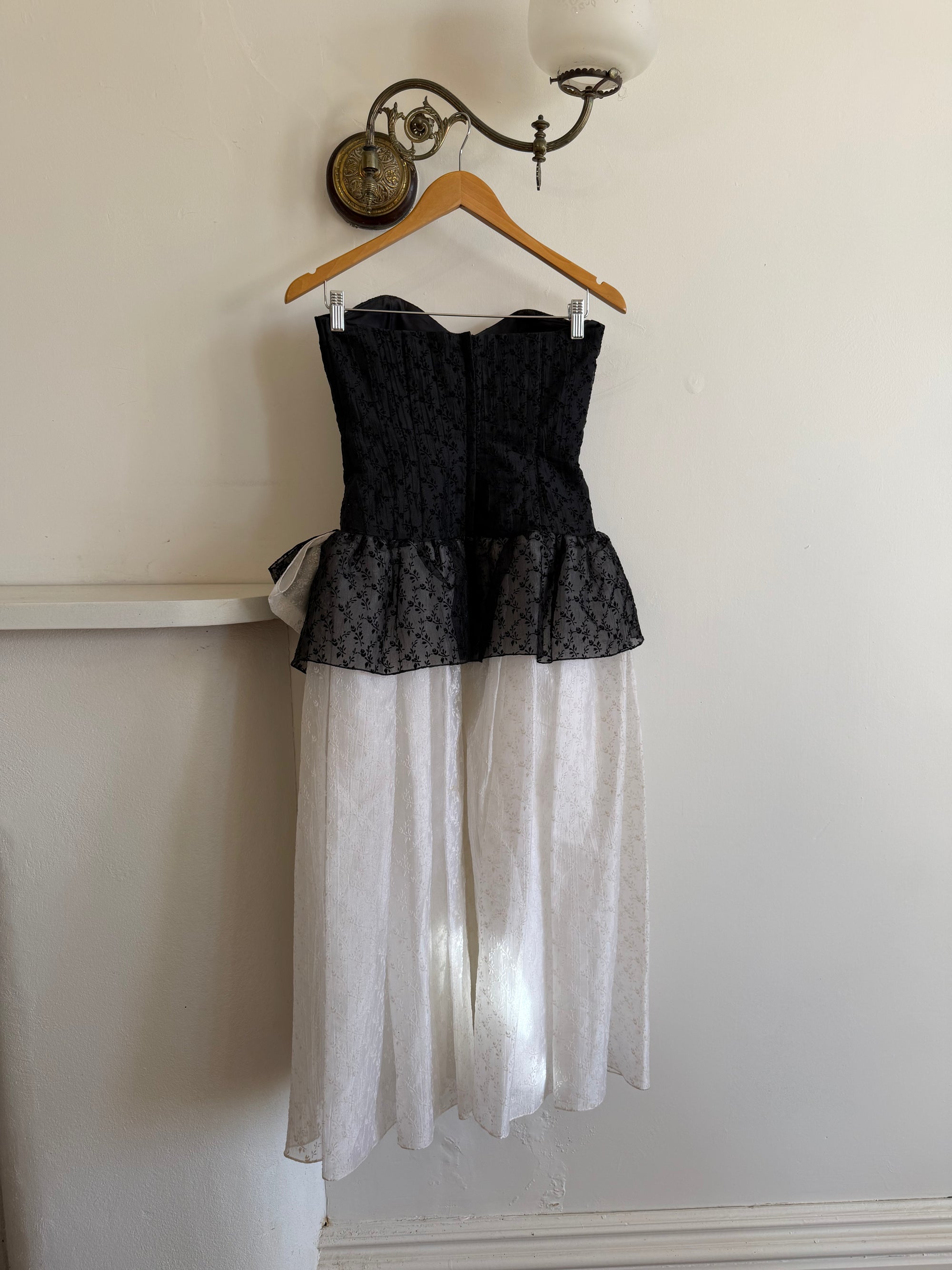 Vintage 80s Monochrome Drop Waist Bow Midi