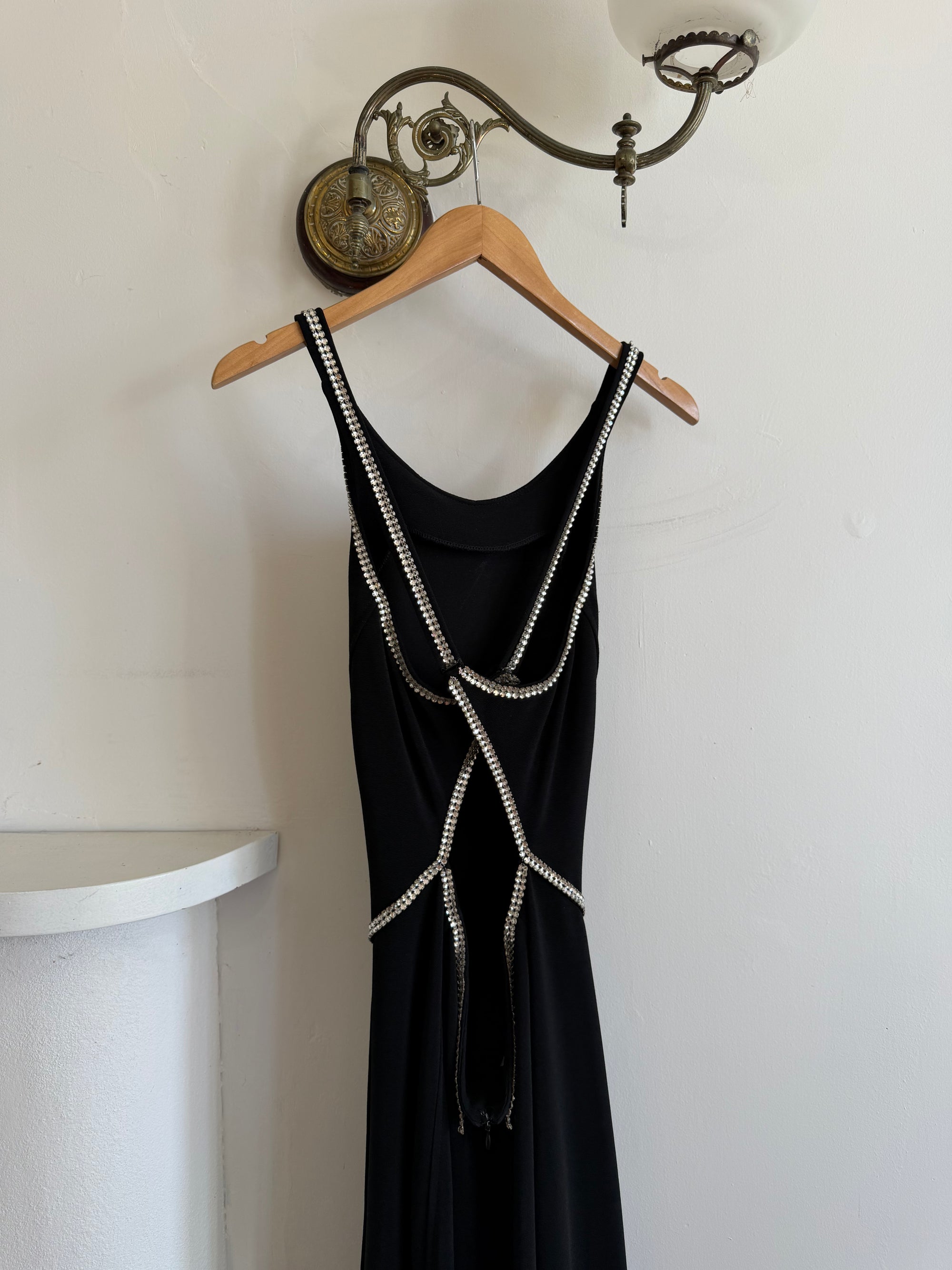 Vintage 90s Bandage Rhinestone Backless Gown