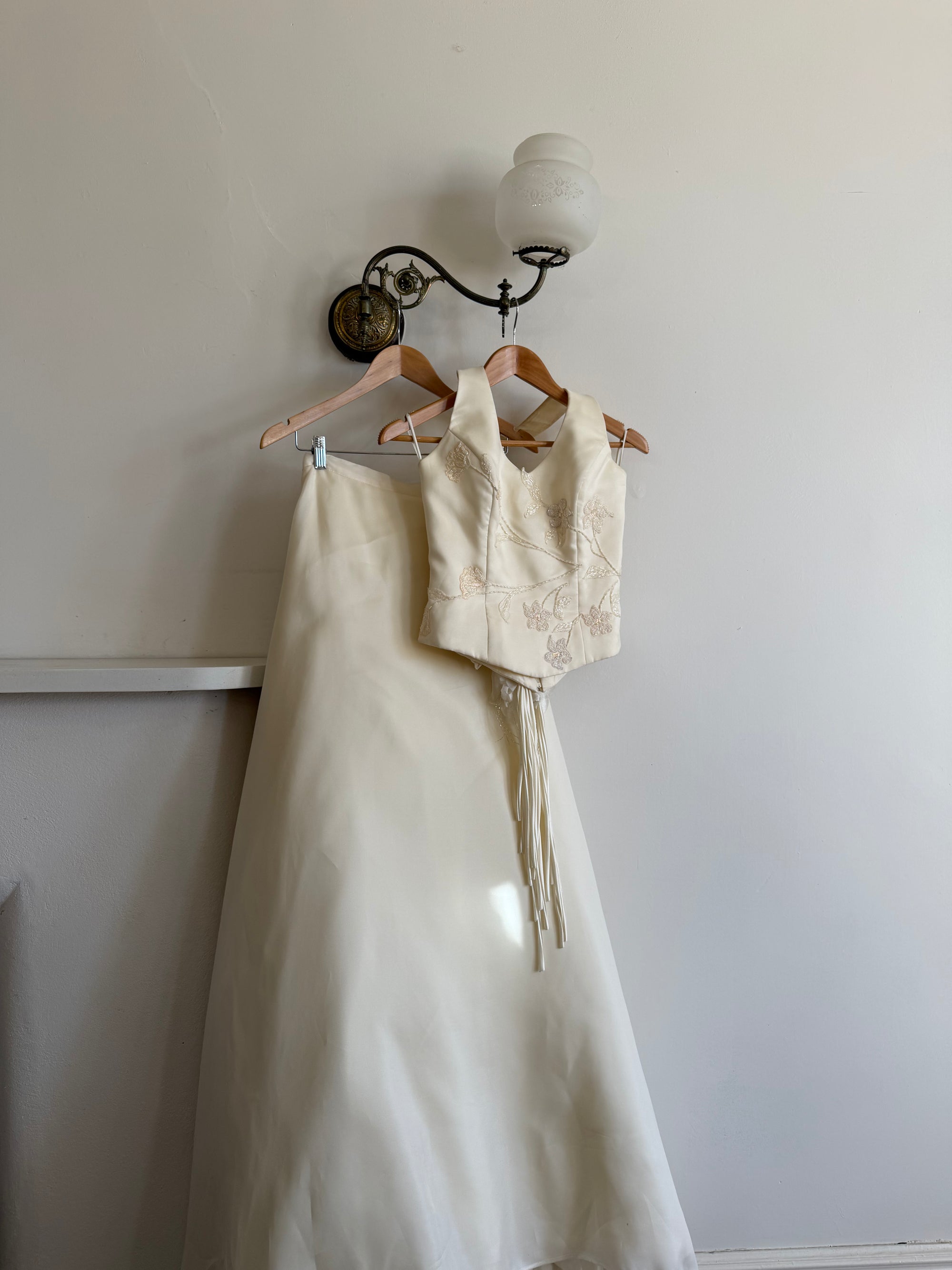 Vintage 90s Italian Halter Satin Princess Wedding Dress Set