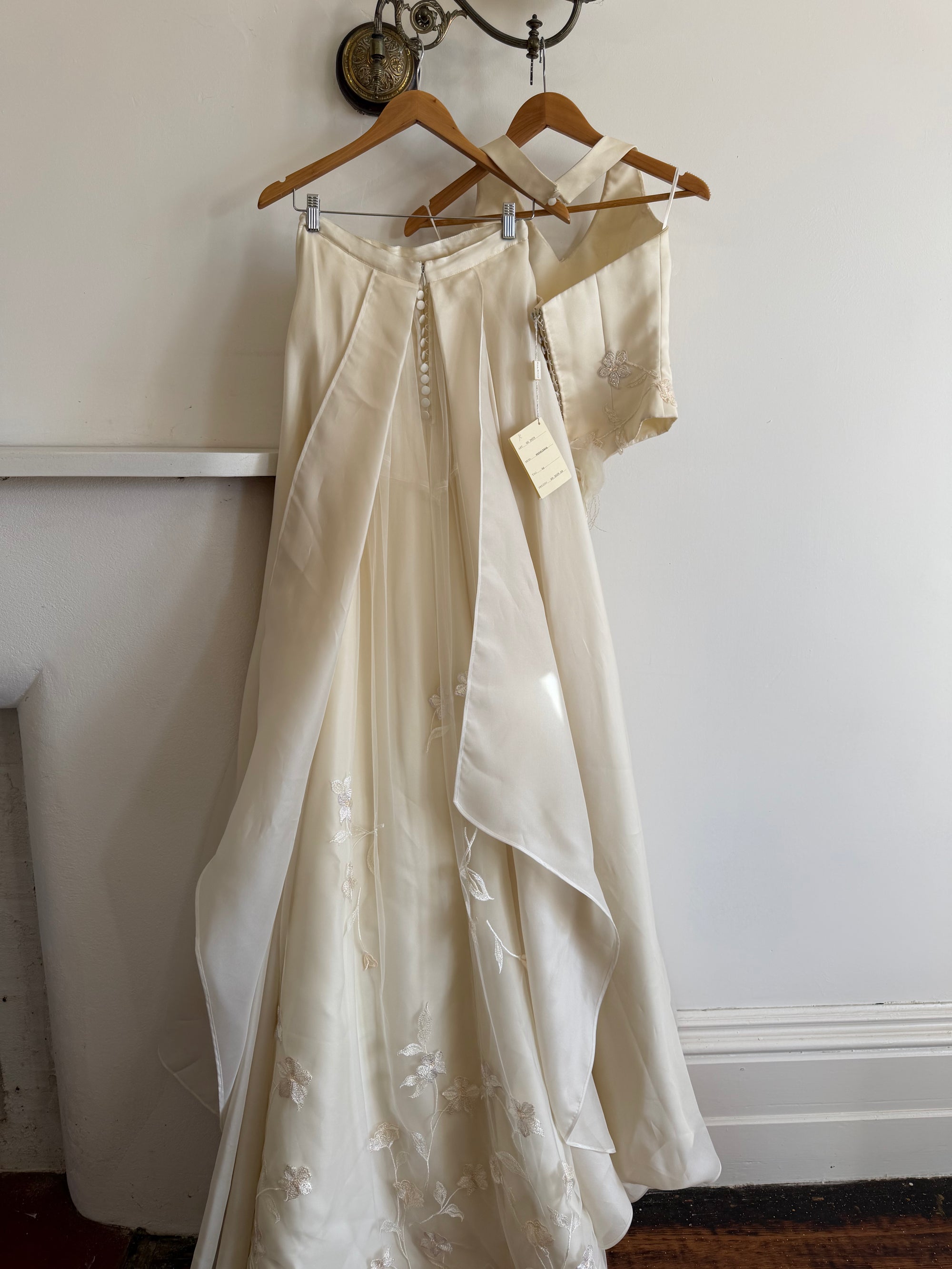 Vintage 90s Italian Halter Satin Princess Wedding Dress Set