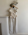 Vintage 90s Jacquard Lace Off Shoulder Wedding Gown with Bow and Train