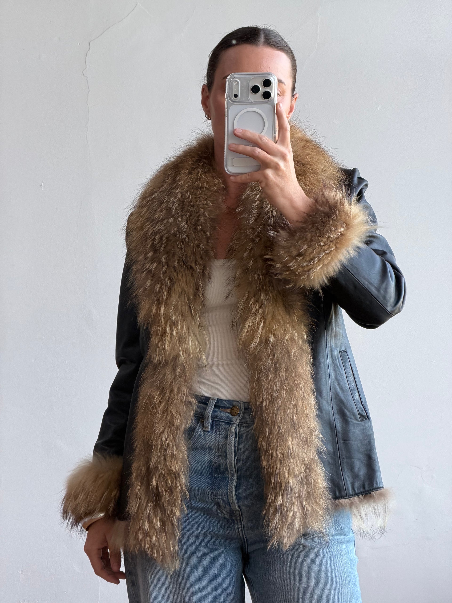 Vintage Y2K Fur and Leather Jacket Noir – Call Me The Breeze