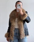 Vintage Y2K Fur and Leather Jacket Noir