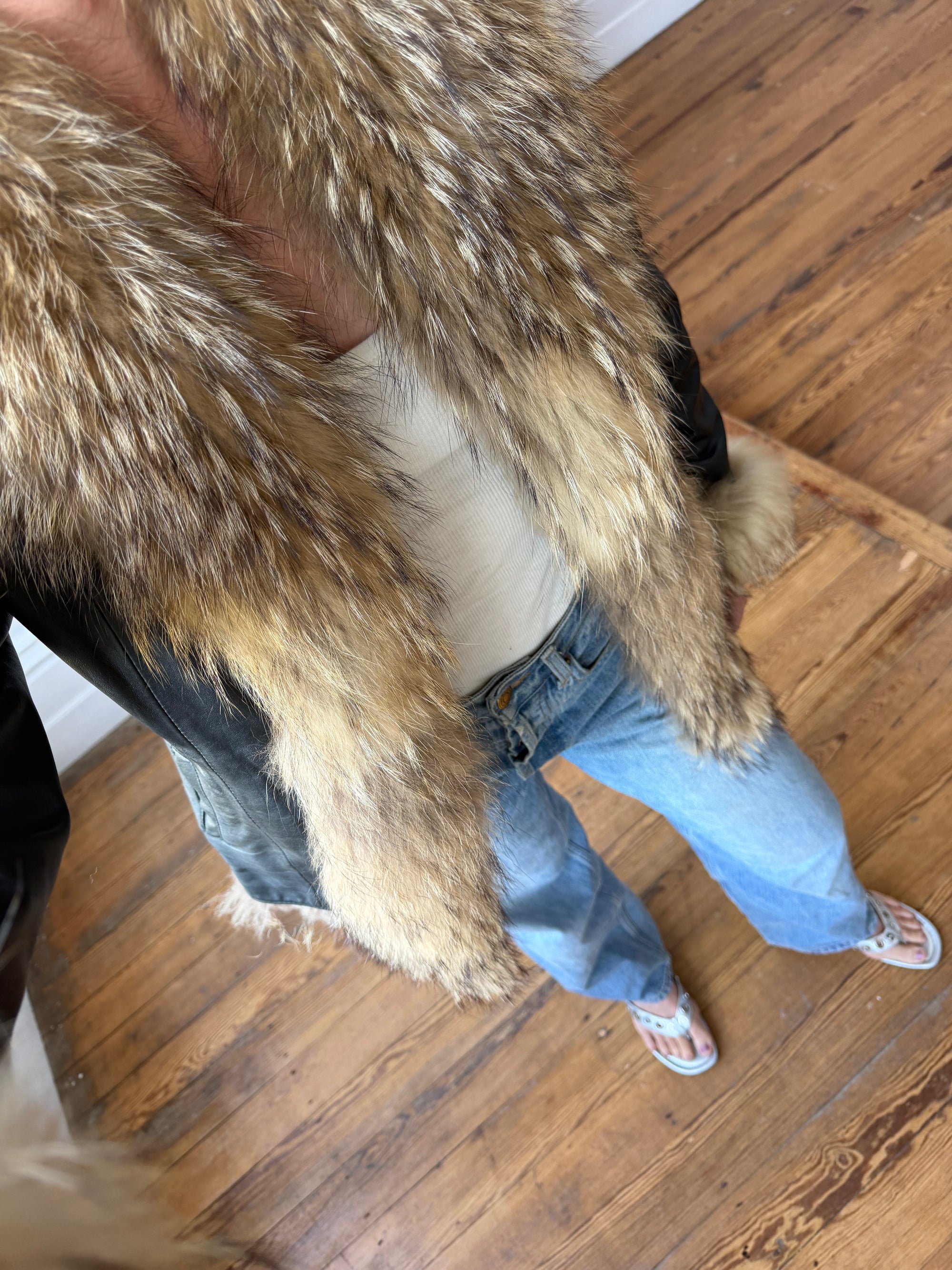 Vintage Y2K Fur and Leather Jacket Noir
