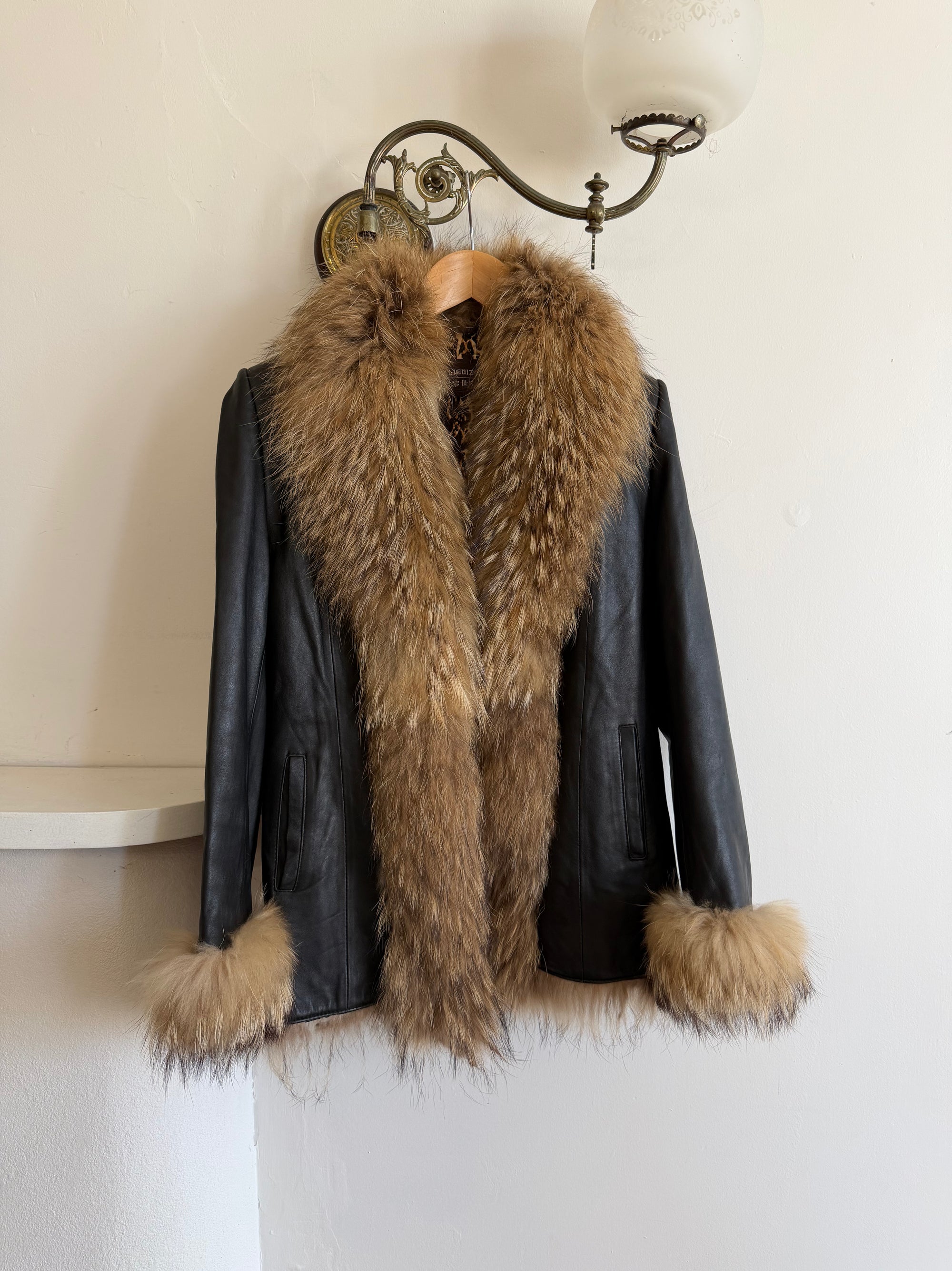 Vintage Y2K Fur and Leather Jacket Noir
