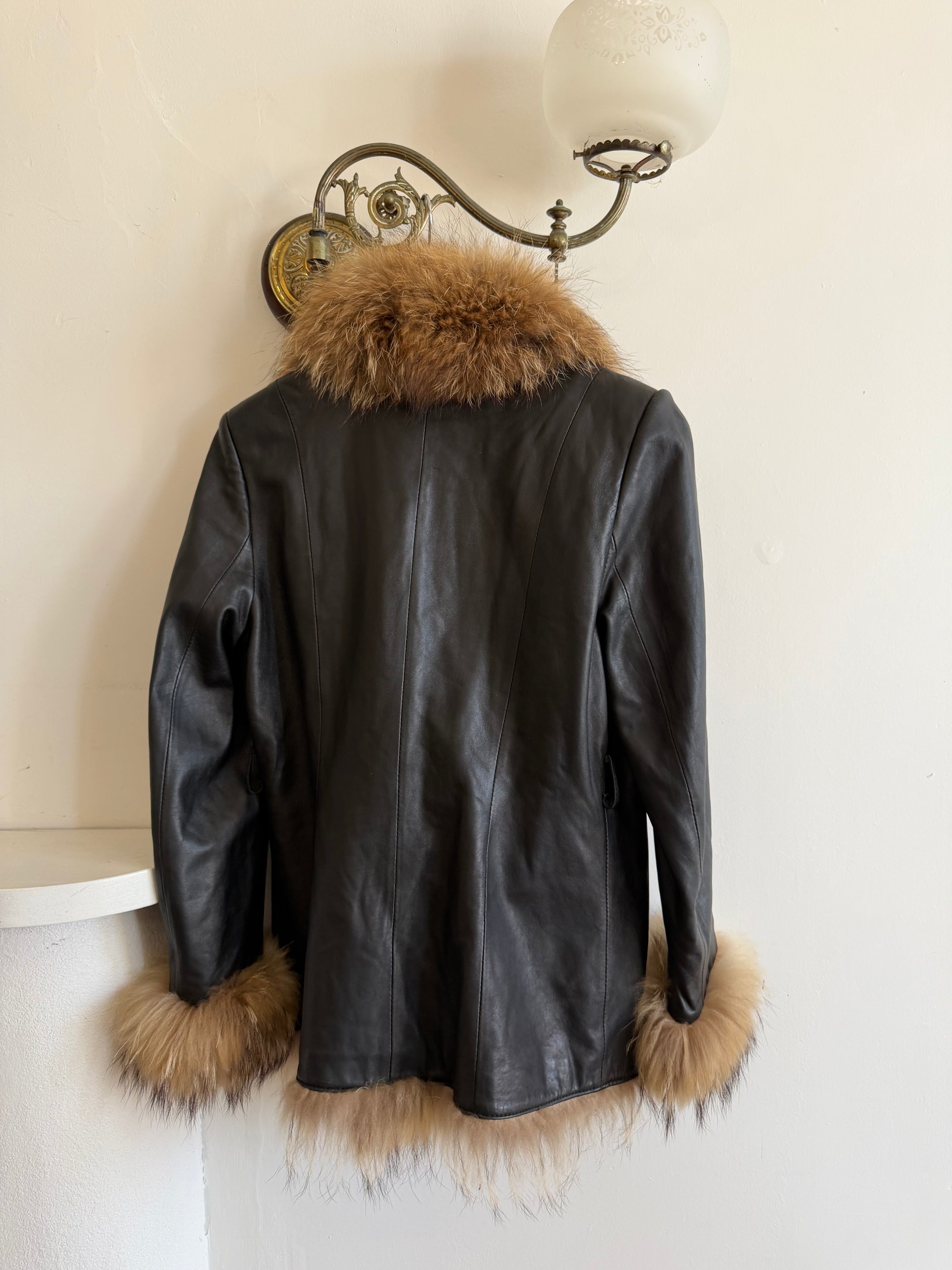Vintage Y2K Fur and Leather Jacket Noir