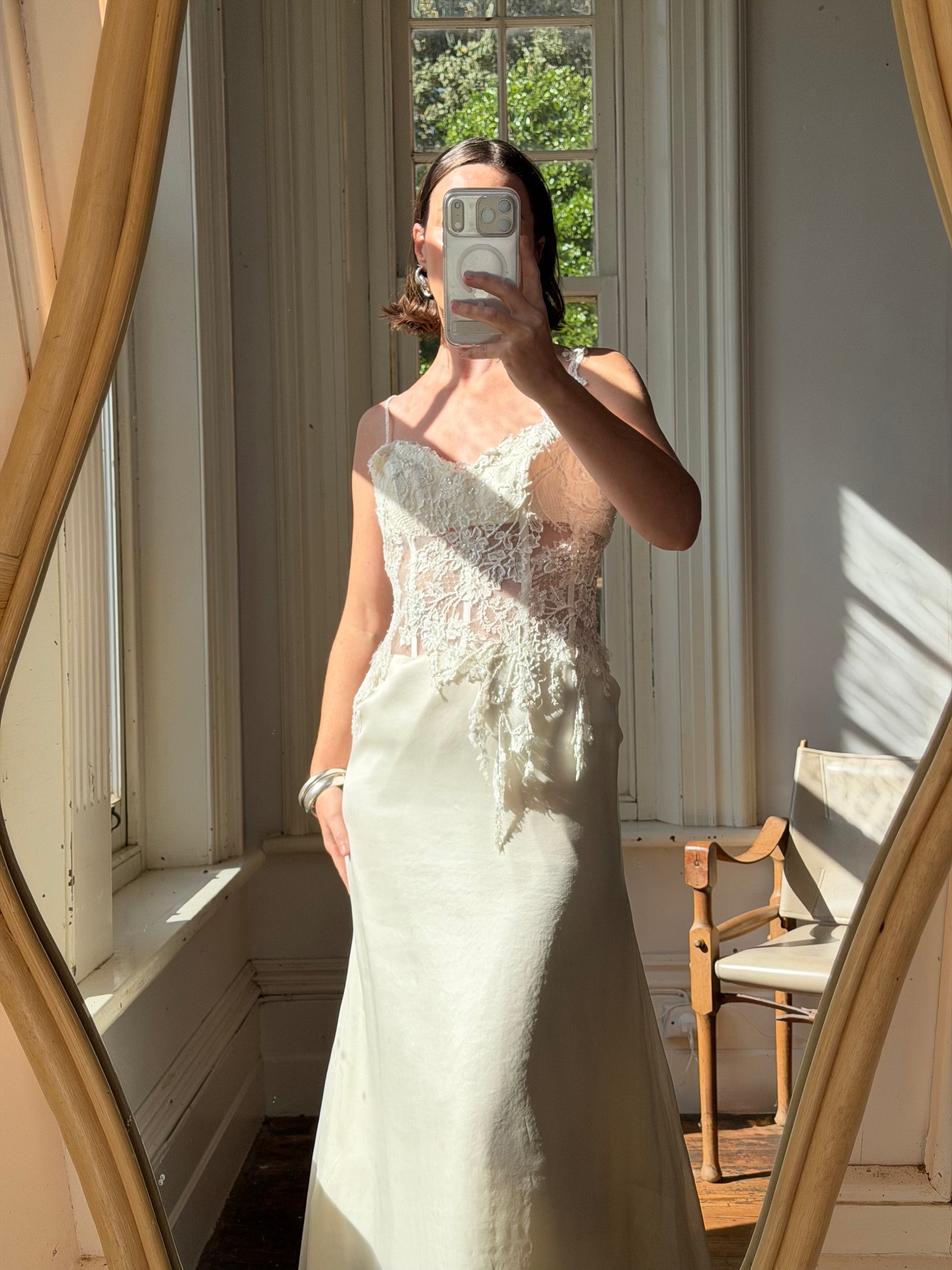 Vintage 90s Italian Asymmetrical Fairy Silk Wedding Dress