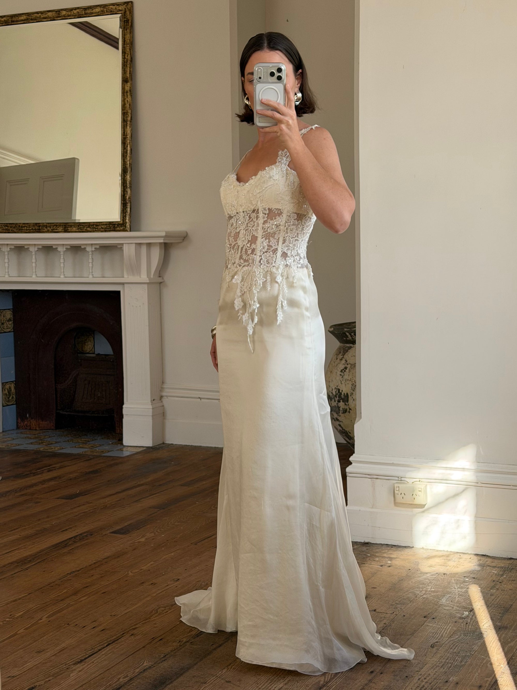 Vintage 90s Italian Asymmetrical Fairy Silk Wedding Dress
