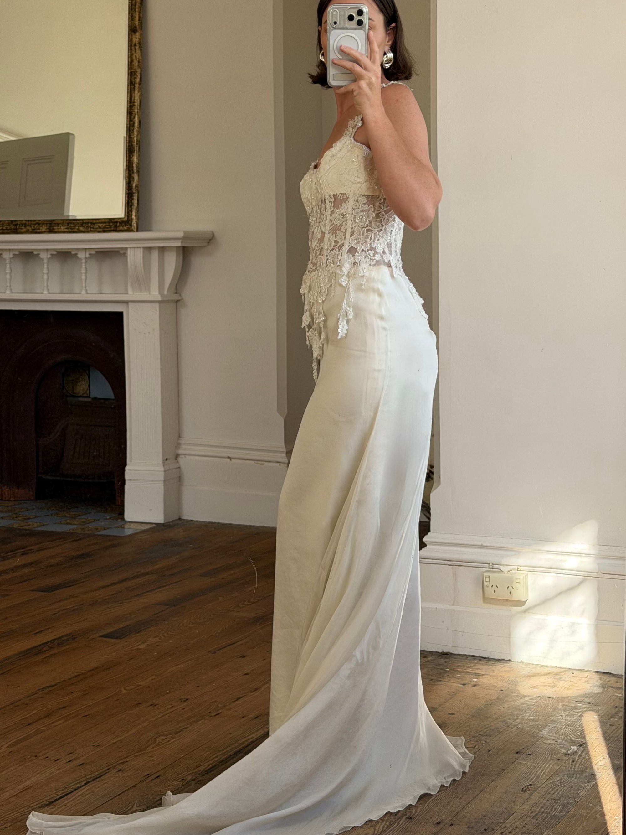 Vintage 90s Italian Asymmetrical Fairy Silk Wedding Dress