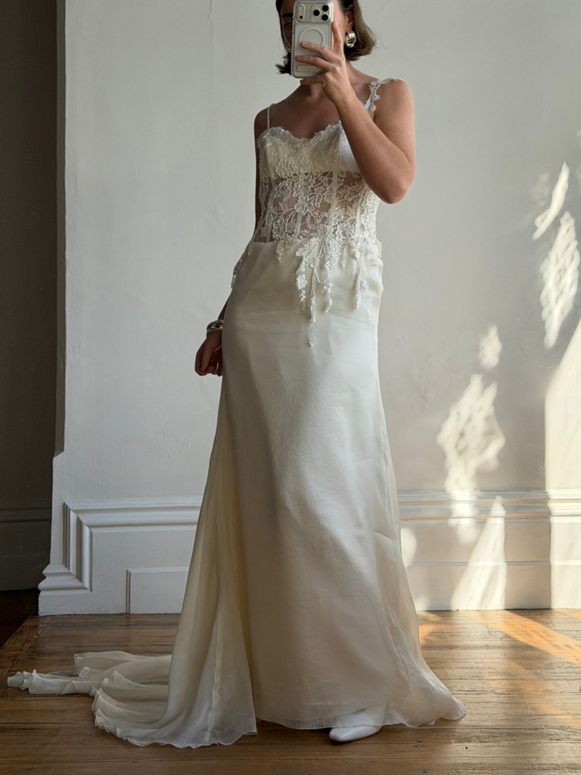 Vintage 90s Italian Asymmetrical Fairy Silk Wedding Dress