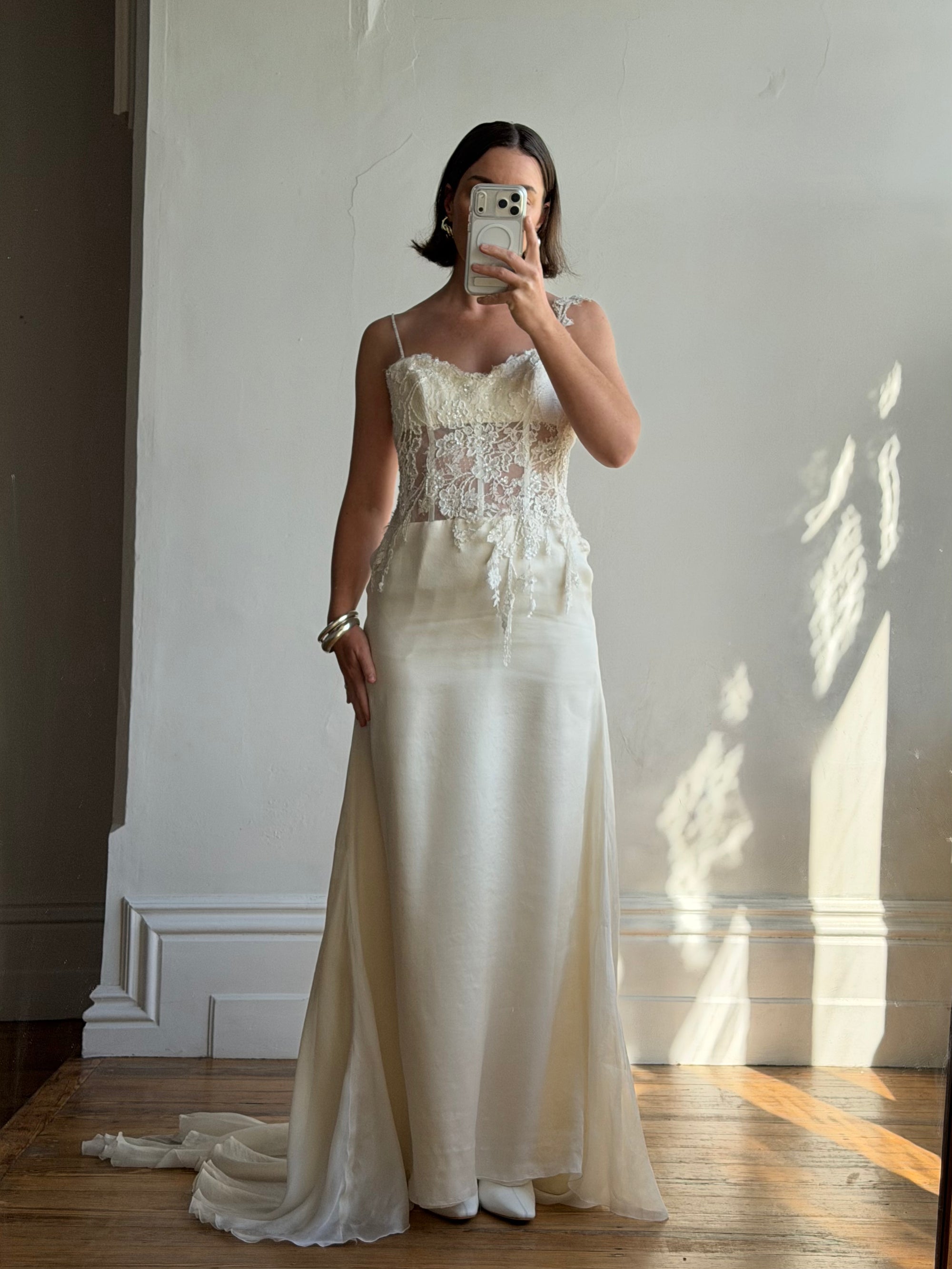 Vintage 90s Italian Asymmetrical Fairy Silk Wedding Dress