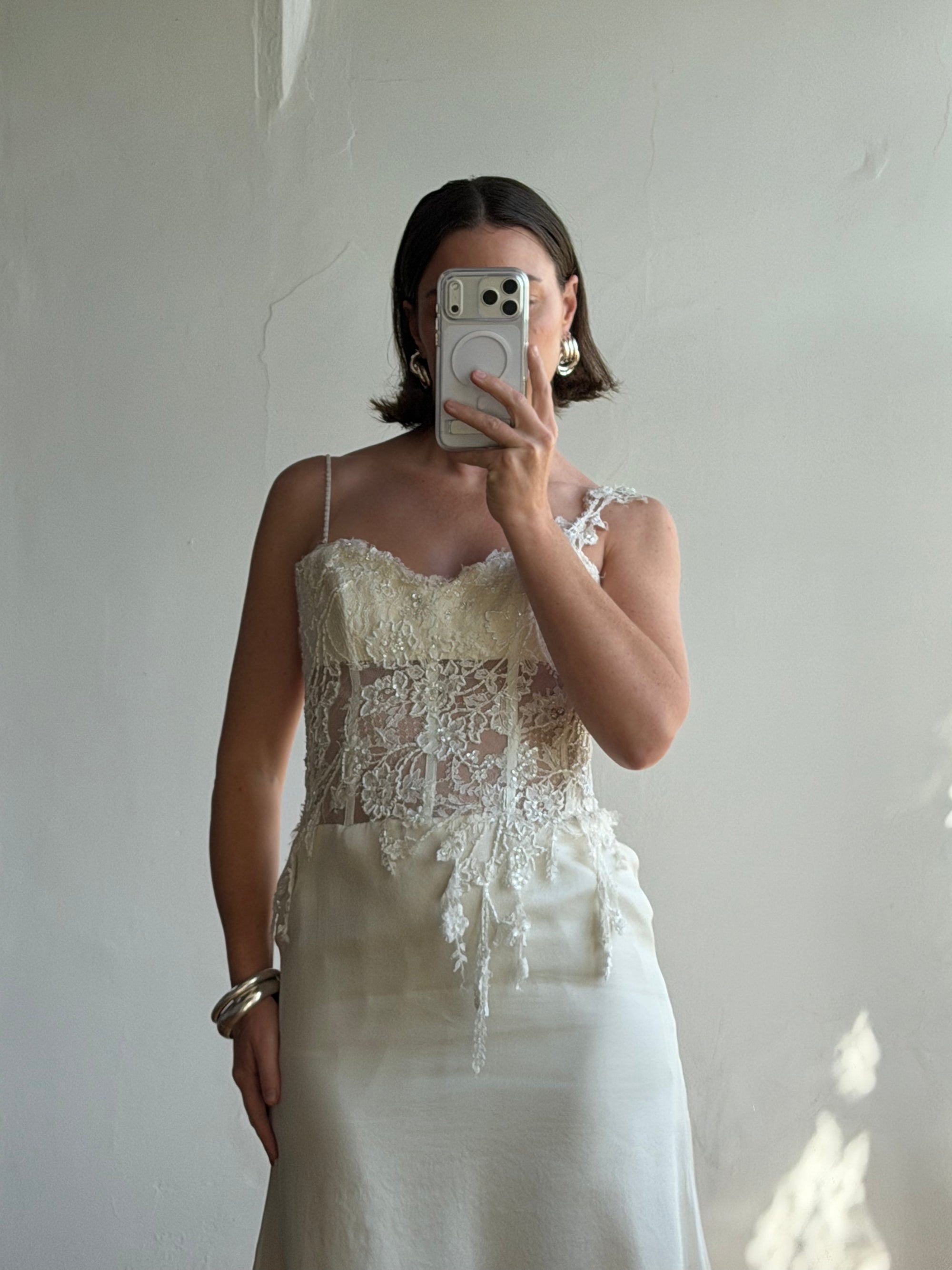Vintage 90s Italian Asymmetrical Fairy Silk Wedding Dress