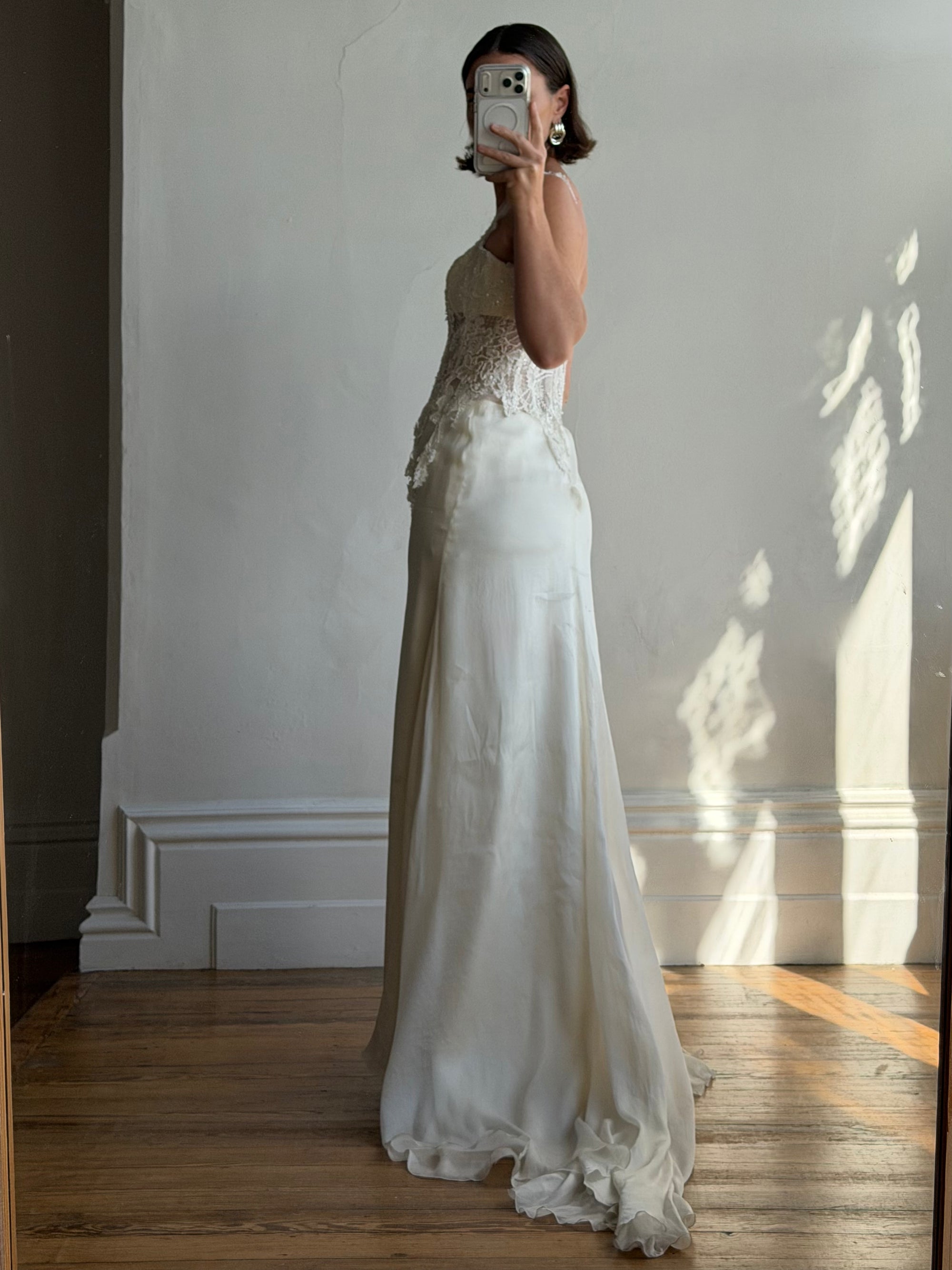 Vintage 90s Italian Asymmetrical Fairy Silk Wedding Dress