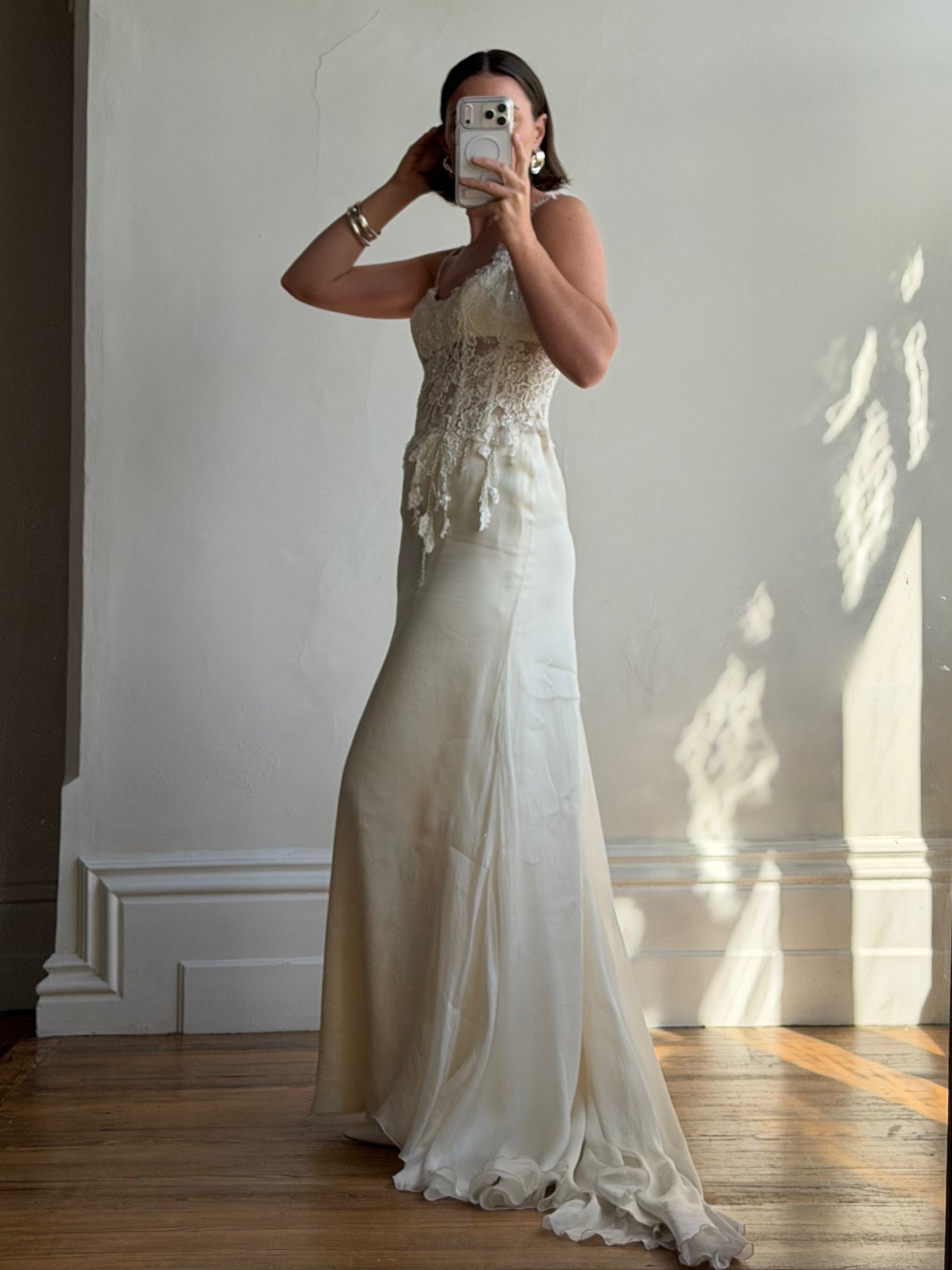 Vintage 90s Italian Asymmetrical Fairy Silk Wedding Dress
