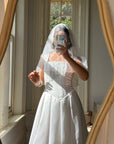 Vintage 90s Boned Jacquard Basque Waist Wedding Dress White