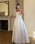 Vintage 90s Boned Jacquard Basque Waist Wedding Dress White