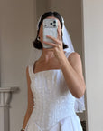 Vintage 90s Boned Jacquard Basque Waist Wedding Dress White
