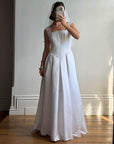 Vintage 90s Boned Jacquard Basque Waist Wedding Dress White