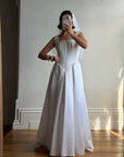 Vintage 90s Boned Jacquard Basque Waist Wedding Dress White