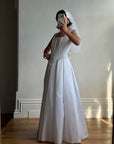 Vintage 90s Boned Jacquard Basque Waist Wedding Dress White