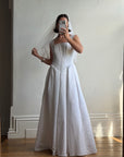 Vintage 90s Boned Jacquard Basque Waist Wedding Dress White