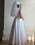 Vintage 90s Boned Jacquard Basque Waist Wedding Dress White