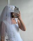Vintage 90s Boned Jacquard Basque Waist Wedding Dress White