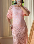 Vintage 40s Lattice Pink Lace Bias Gown