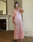 Vintage 40s Lattice Pink Lace Bias Gown