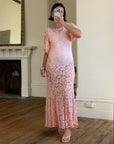 Vintage 40s Lattice Pink Lace Bias Gown