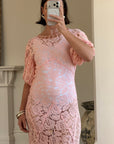 Vintage 40s Lattice Pink Lace Bias Gown