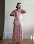 Vintage 40s Lattice Pink Lace Bias Gown