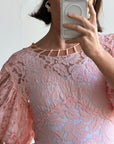 Vintage 40s Lattice Pink Lace Bias Gown