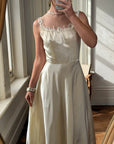 Vintage 40s Liquid Satin Sleeveless Floral Wedding Dress