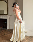 Vintage 40s Liquid Satin Sleeveless Floral Wedding Dress