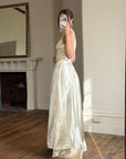 Vintage 40s Liquid Satin Sleeveless Floral Wedding Dress