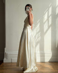 Vintage 40s Liquid Satin Sleeveless Floral Wedding Dress